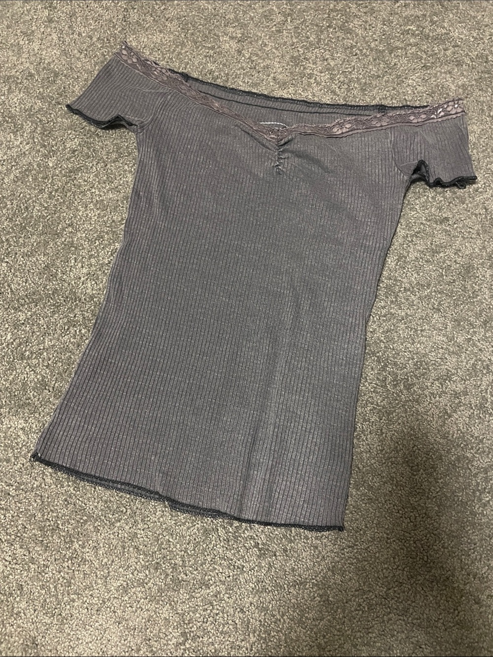 Bdg Jeans Ribbed Lace-Trim off shoulder Tank Top — Charcoal S